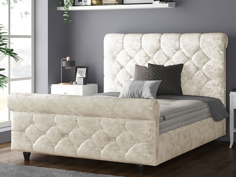 Beige crushed deals velvet bed